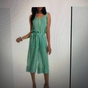 Green and White stripe one piece cullottes with pockets size 16 with tags